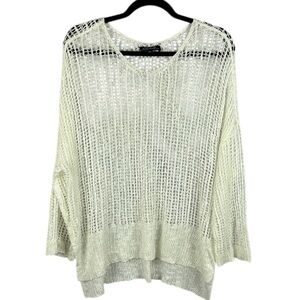 Charlie B Crochet Beach Long Sleeve Round Neck Open Knit Sweater Large Cream